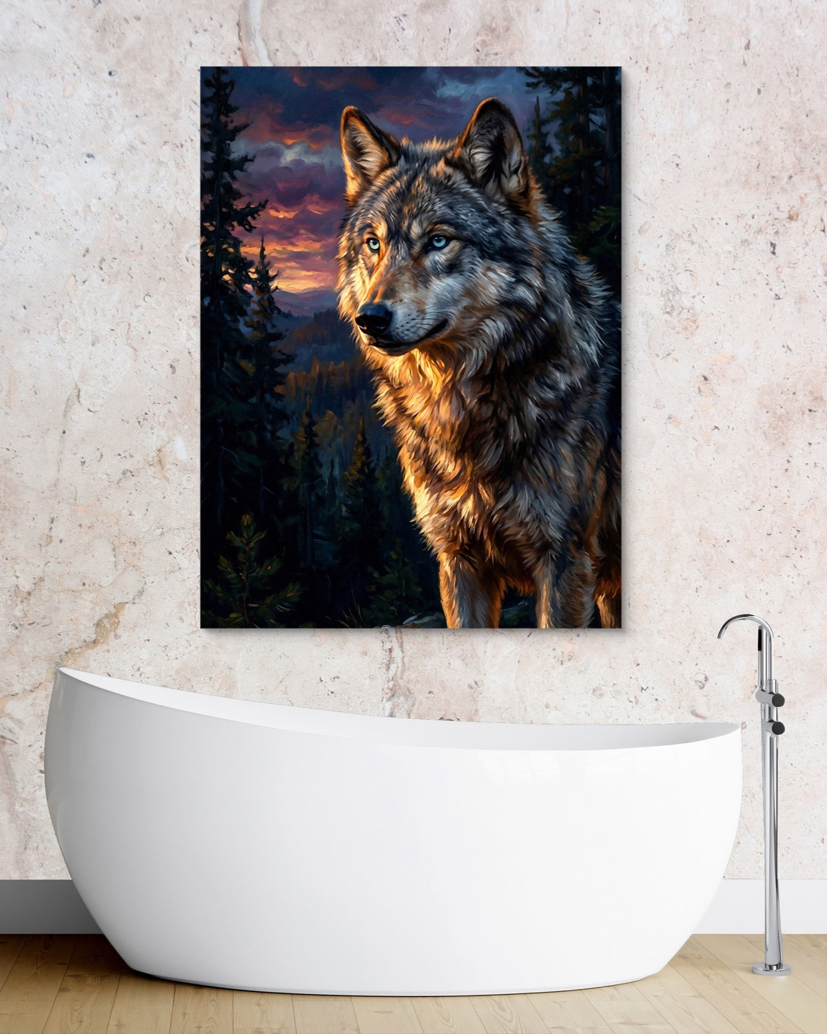Wolf at Twilight — wolf at twilight psd granite bathroom 1port flush print