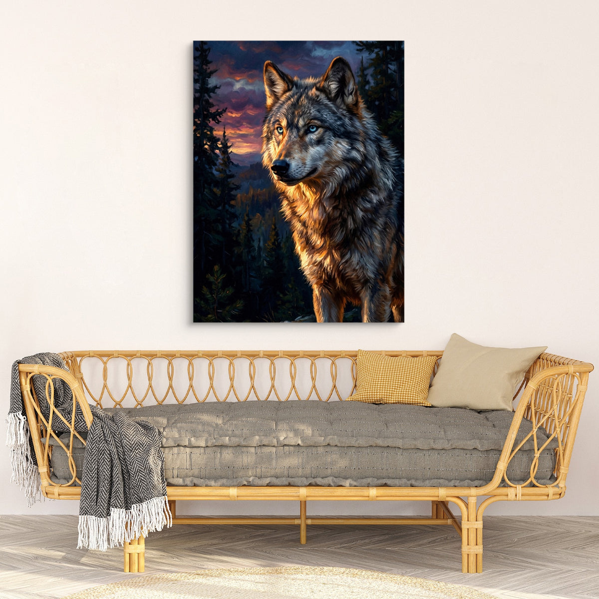 Wolf at Twilight — wolf at twilight sq nice bench wall 1port flush print