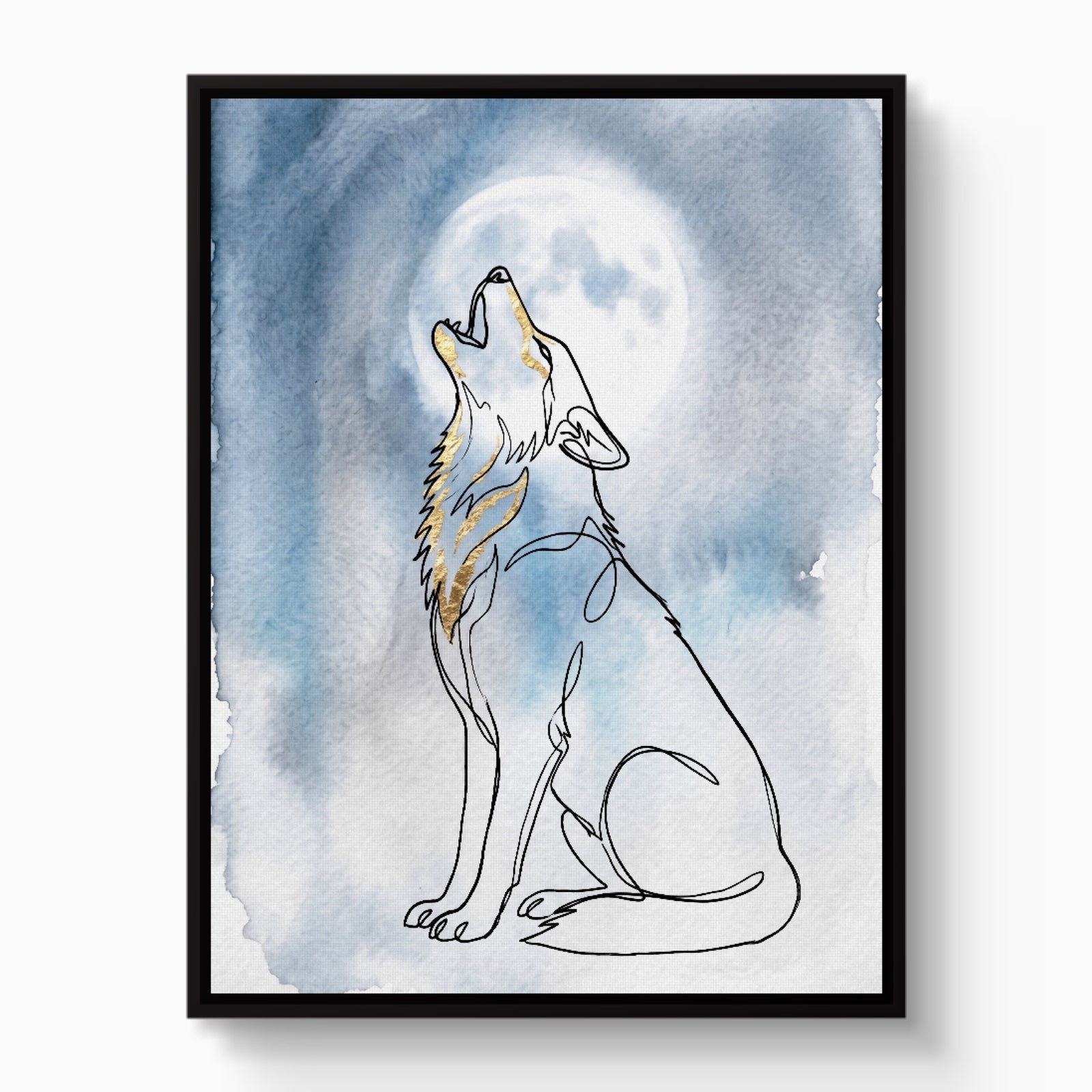 Wolf Howling Moon — wolf howling moon white studio framed black