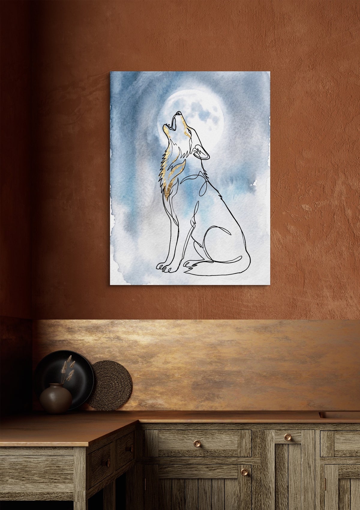 Wolf Howling Moon — wolf howling moon sq brown luxe 1port flush print