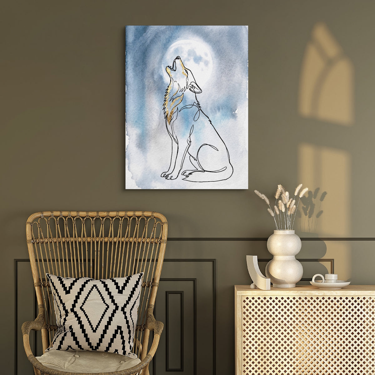Wolf Howling Moon — wolf howling moon sq chair wall v2 1port flush print