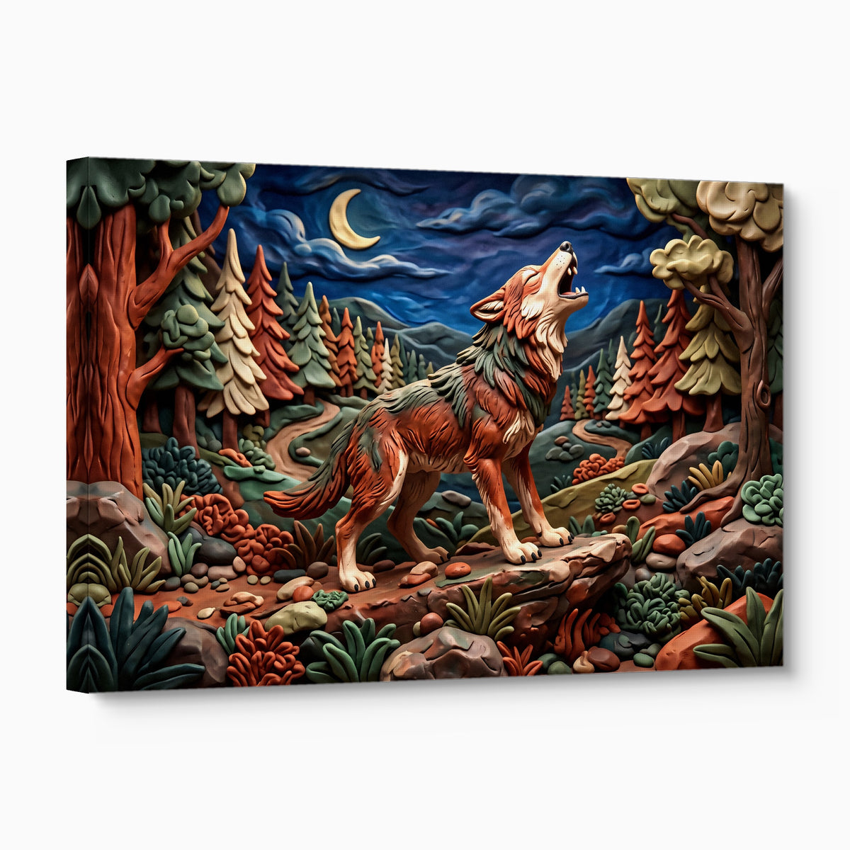 Wolf Howling Night — wolf howling night angled flush print