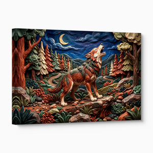 Wolf Howling Night — wolf howling night angled flush print
