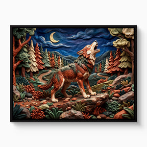 Wolf Howling Night — wolf howling night white studio framed black
