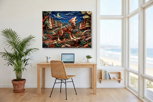 Wolf Howling Night — wolf howling night office space with desk chair 1land flush print