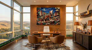 Wolf Howling Night — wolf howling night office with desk and chairs 1land flush print