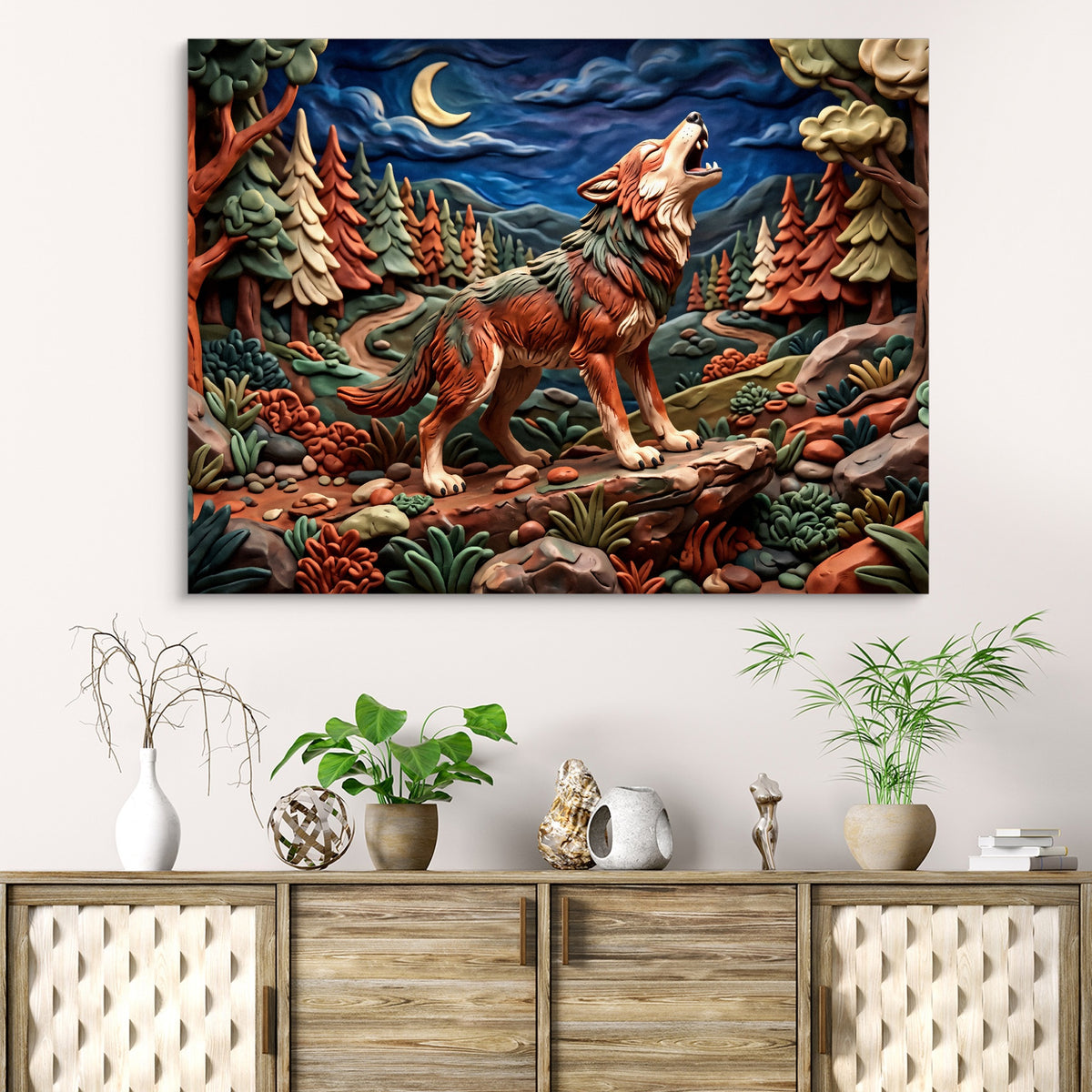 Wolf Howling Night — wolf howling night sq beach cabinet 1land flush print
