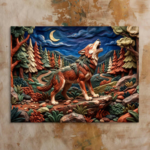 Wolf Howling Night — wolf howling night sq bed 1 clay beige 1land flush print