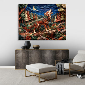 Wolf Howling Night — wolf howling night sq best living room land close 1land flush print