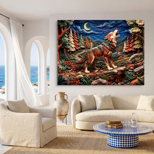 Wolf Howling Night — wolf howling night sq coast living room 1land flush print