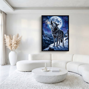 Wolf on Winter Ridge — wolf on winter ridge sq white luxury 1port framed black