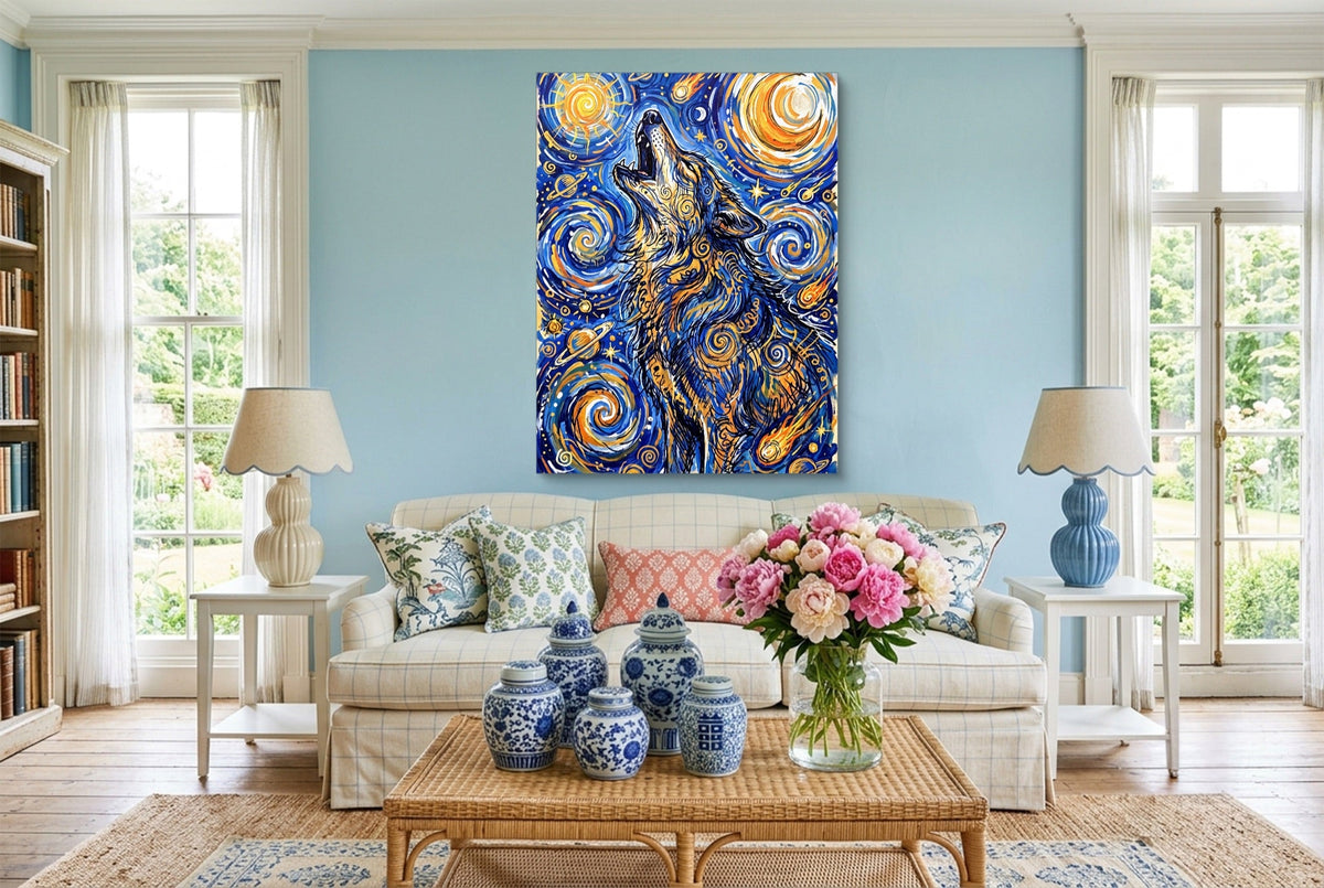 Wolf Over Starry Night - Luxury Wall Art