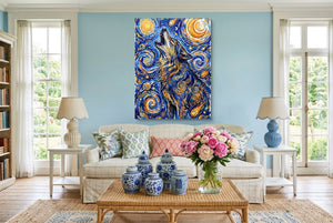 Wolf Over Starry Night - Luxury Wall Art