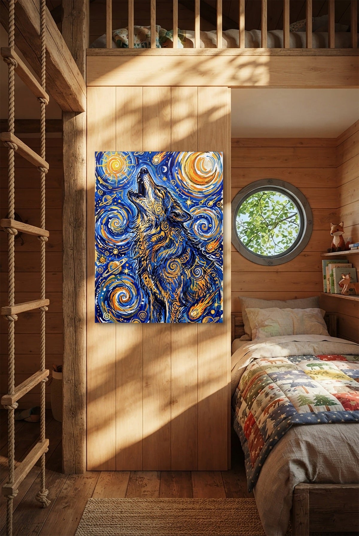 Wolf Over Starry Night - Luxury Wall Art