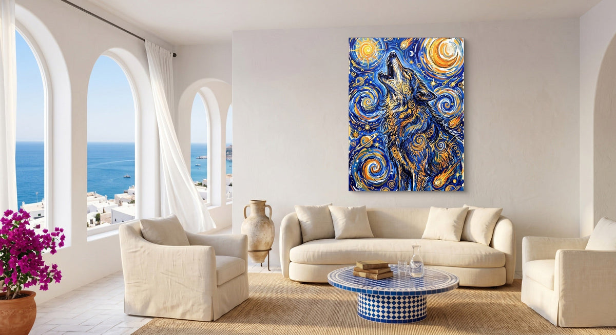 Wolf Over Starry Night - Luxury Wall Art