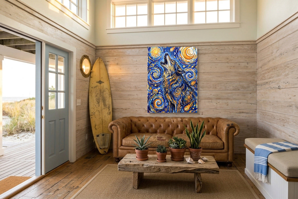 Wolf Over Starry Night - Luxury Wall Art