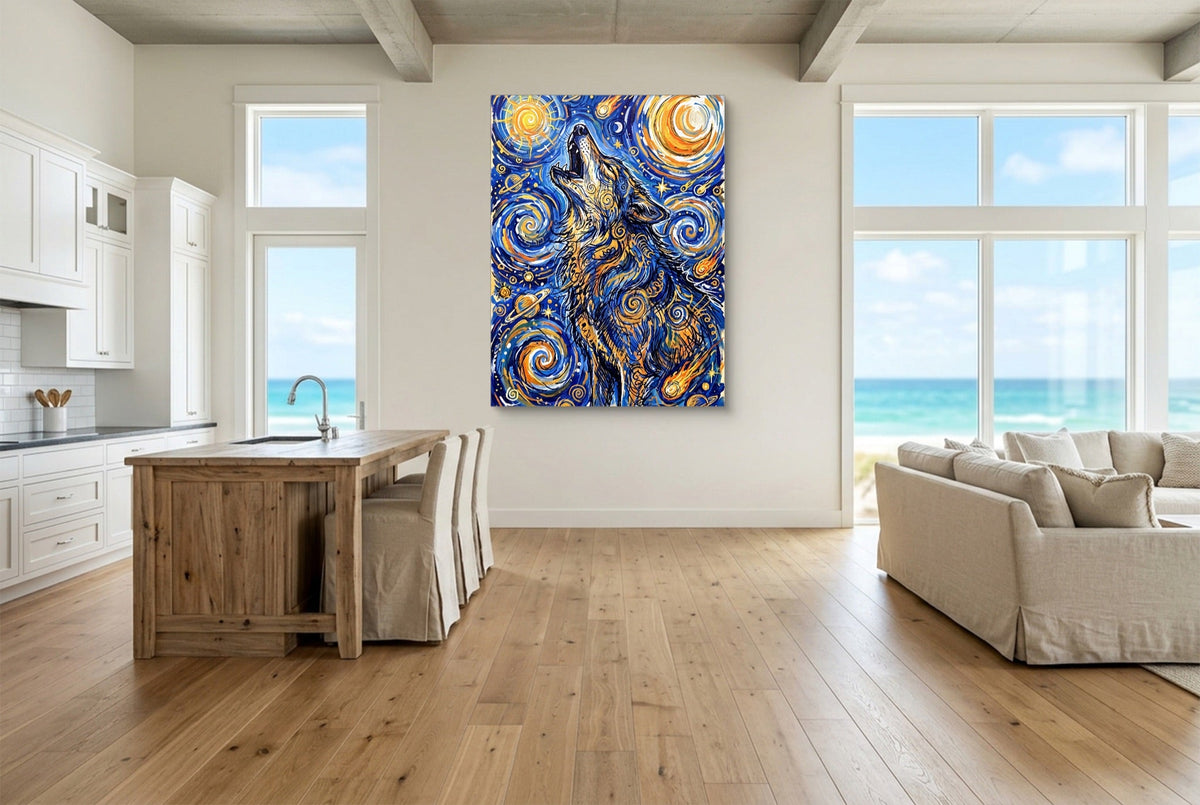 Wolf Over Starry Night - Luxury Wall Art