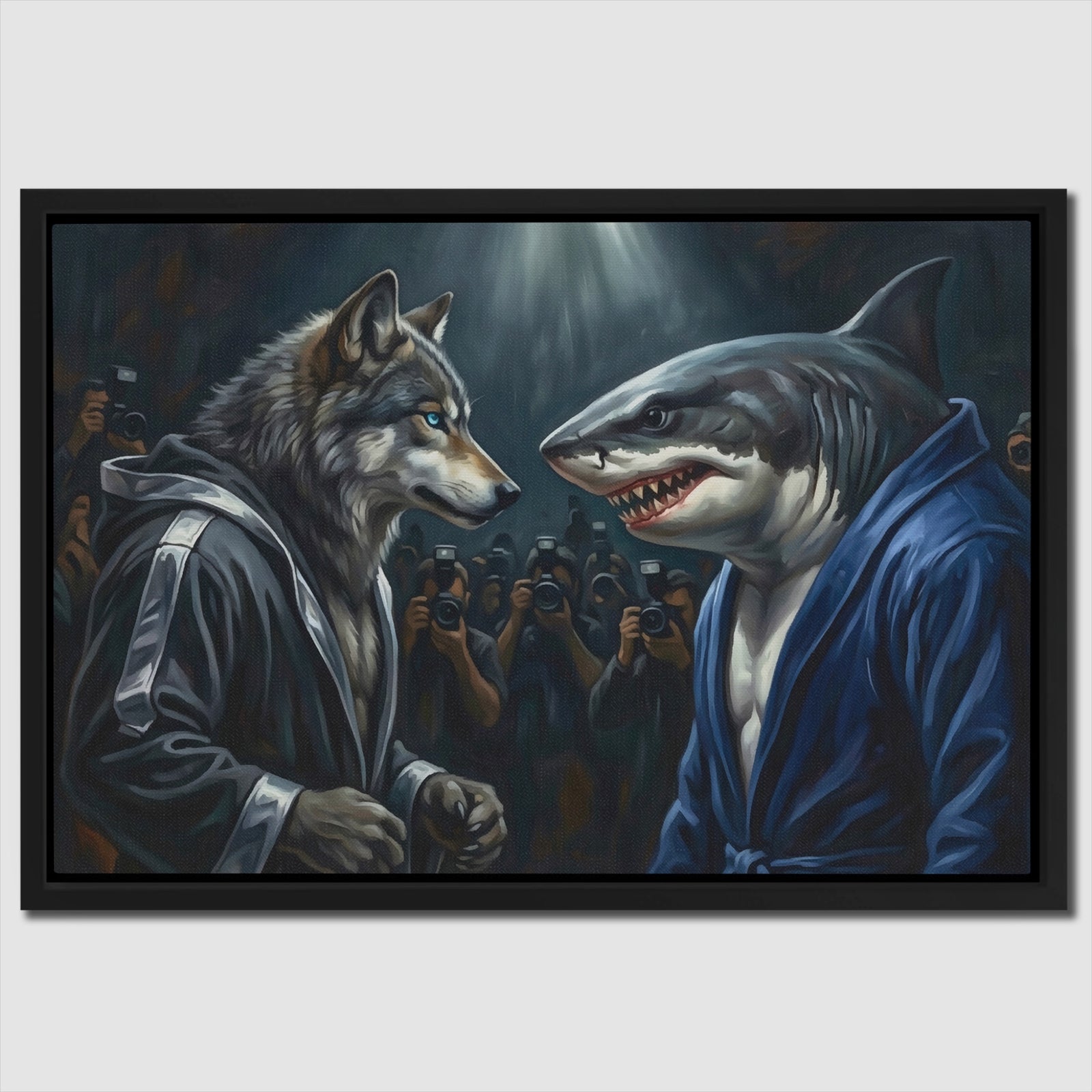 Wolf Shark Confrontation canvas wall art