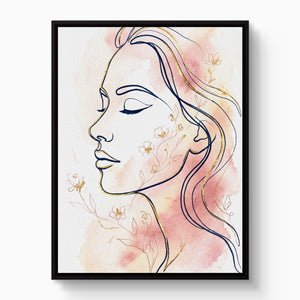 Woman Blushing Serenity — woman blushing serenity white studio framed black