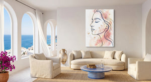 Woman Blushing Serenity — woman blushing serenity beachside couch livingroom 1port flush print