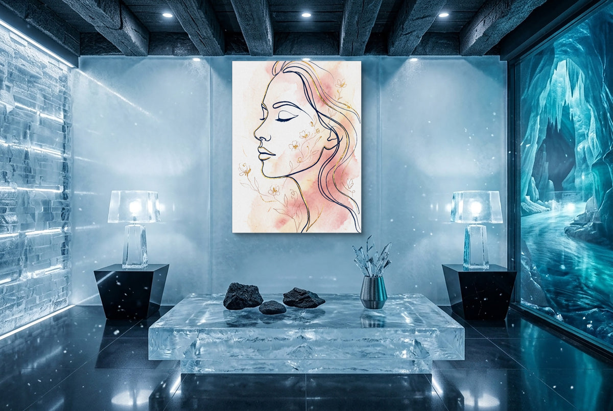 Woman Blushing Serenity — woman blushing serenity icicle unreal minimalist living room 1port flush print