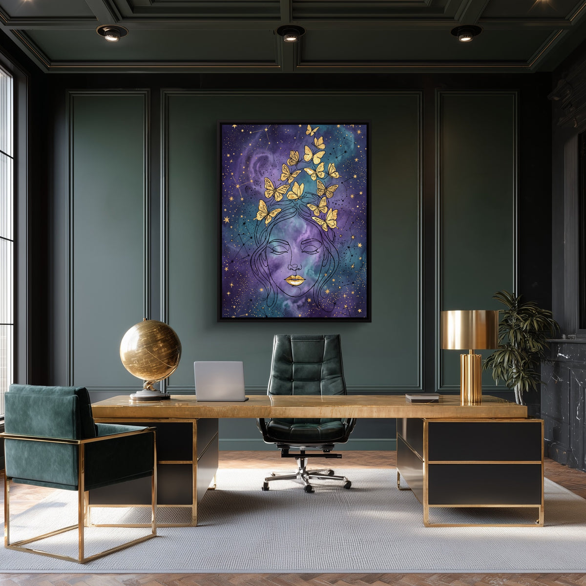 Woman Golden Dream — woman golden dream sq green office room 1port framed black