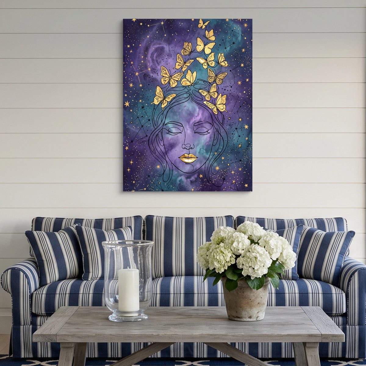 Woman Golden Dream — woman golden dream sq striped couch 1port flush print
