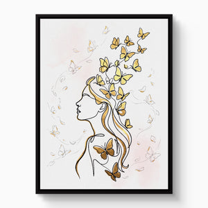 Woman Golden Flight — woman golden flight white studio framed black