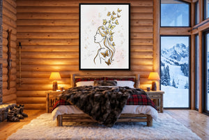 Woman Golden Flight — woman golden flight bedroom with fireplace 1port framed black