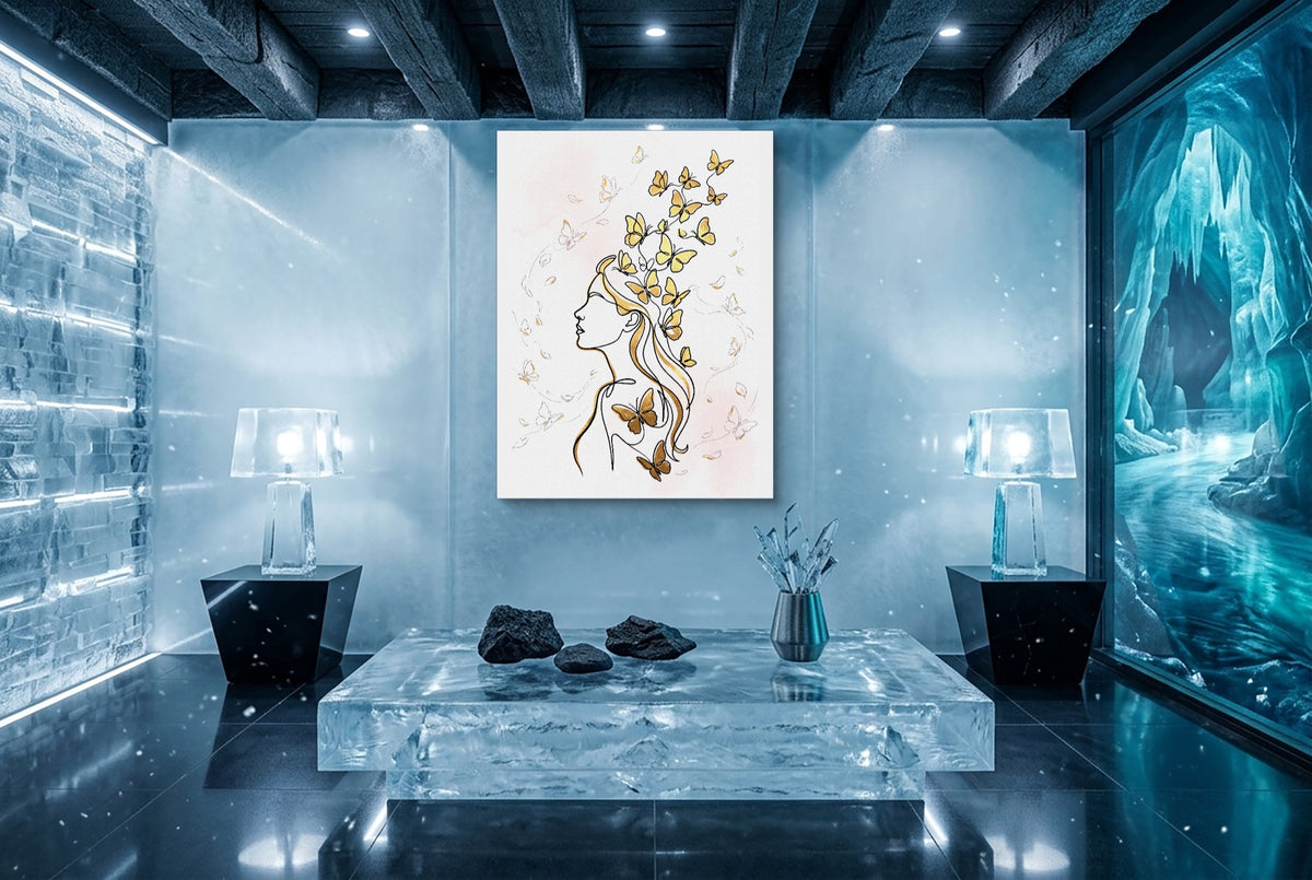 Woman Golden Flight — woman golden flight icicle unreal minimalist living room 1port flush print