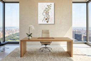 Woman Golden Flight — woman golden flight office with city view 5 1port flush print