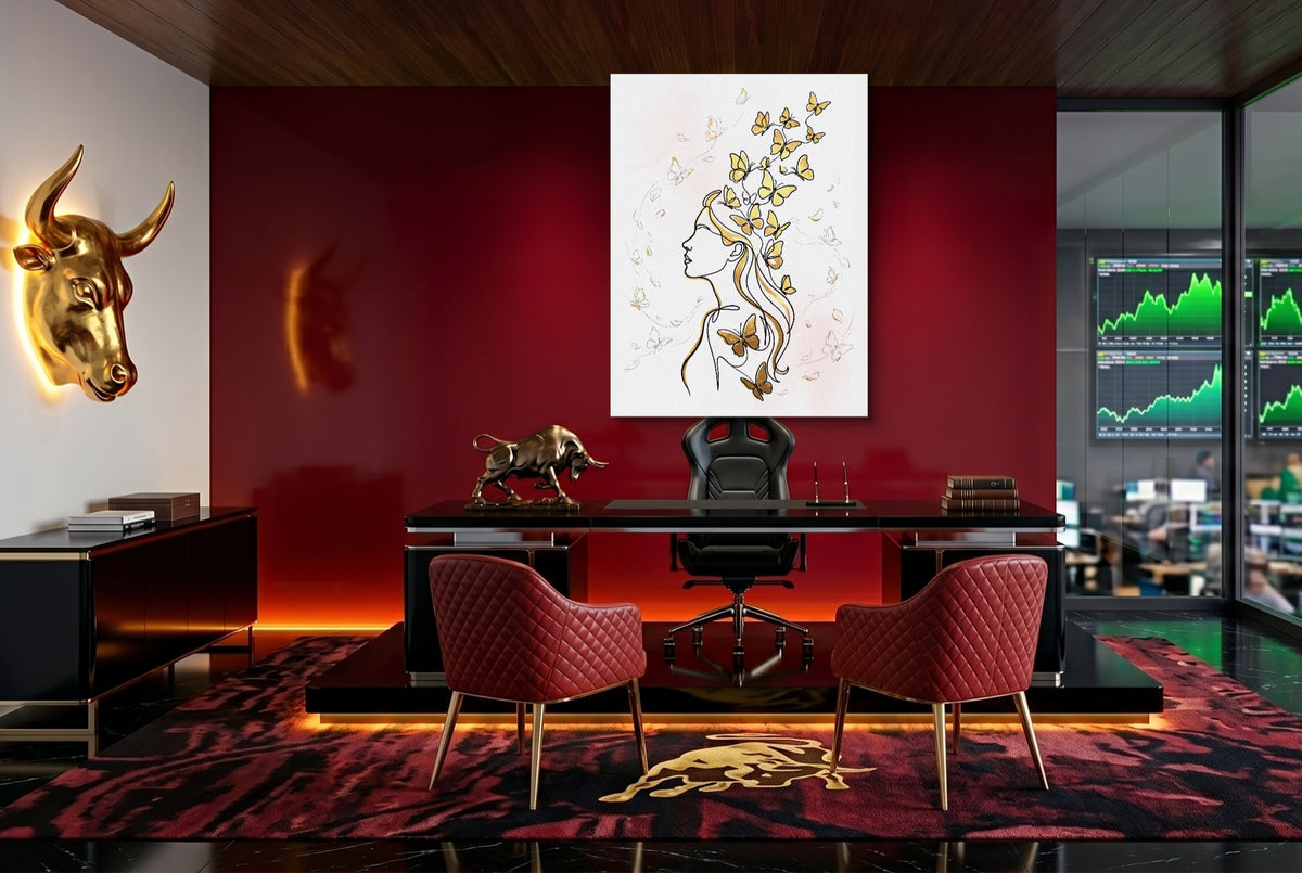 Woman Golden Flight — woman golden flight office with red carpet 1port flush print