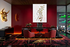 Woman Golden Flight — woman golden flight office with red carpet 1port flush print