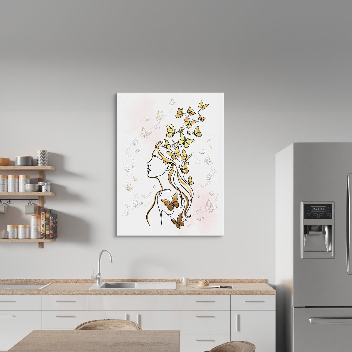 Woman Golden Flight — woman golden flight sq kitchen wall 1port flush print