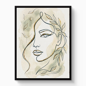Woman Golden Leaves — woman golden leaves white studio framed black