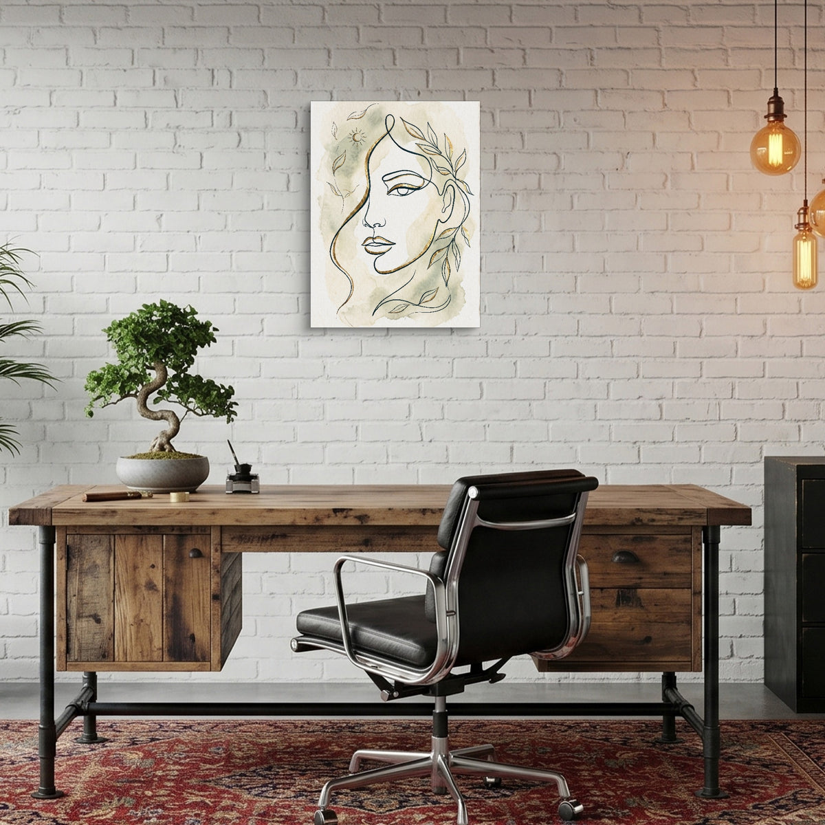 Woman Golden Leaves — woman golden leaves sq bonsai office 1port flush print