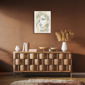 Woman Golden Leaves — woman golden leaves sq brown room clean 1port flush print