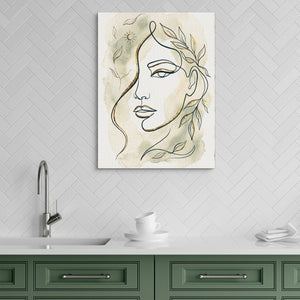 Woman Golden Leaves — woman golden leaves sq green kitchen 1port flush print