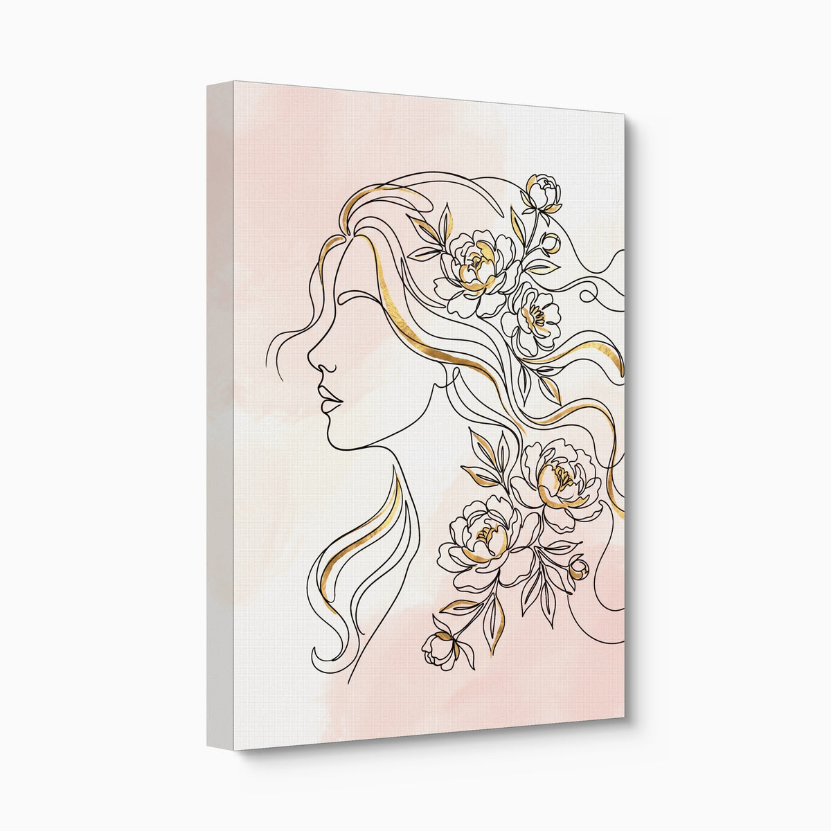 Woman Golden Peonies — woman golden peonies angled flush print