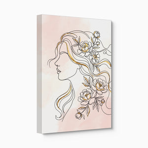 Woman Golden Peonies — woman golden peonies angled flush print