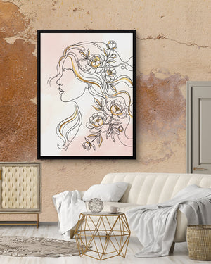 Woman Golden Peonies — woman golden peonies psd mocha luxury room 1port framed black