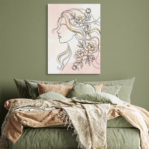 Woman Golden Peonies — woman golden peonies sq green bedroom 1port flush print