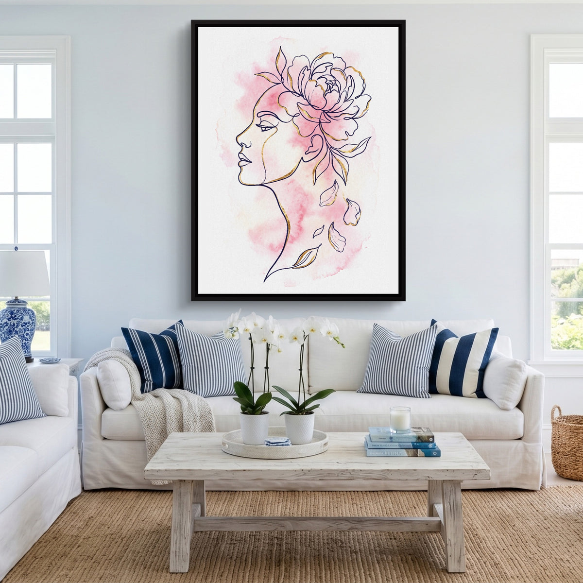 Woman Golden Peony — woman golden peony sq cute livingroom 1port framed black