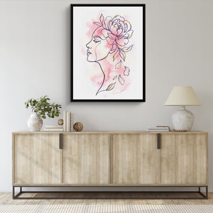 Woman Golden Peony — woman golden peony sq living room desk 1port framed black