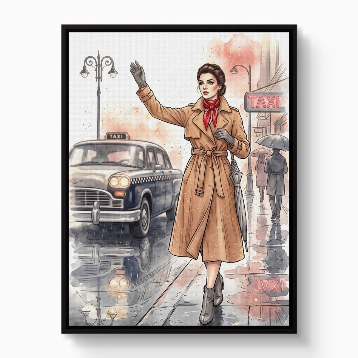 Woman Hails Taxi - Luxury Wall Art