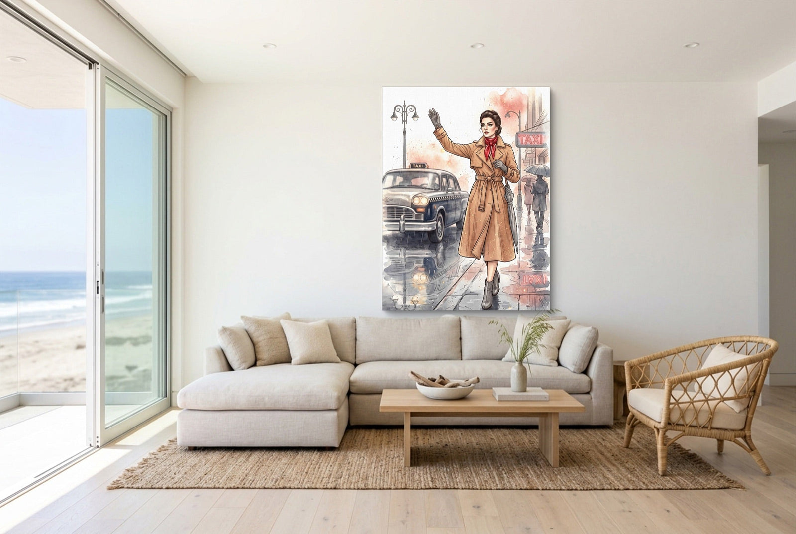 Woman Hails Taxi - Luxury Wall Art