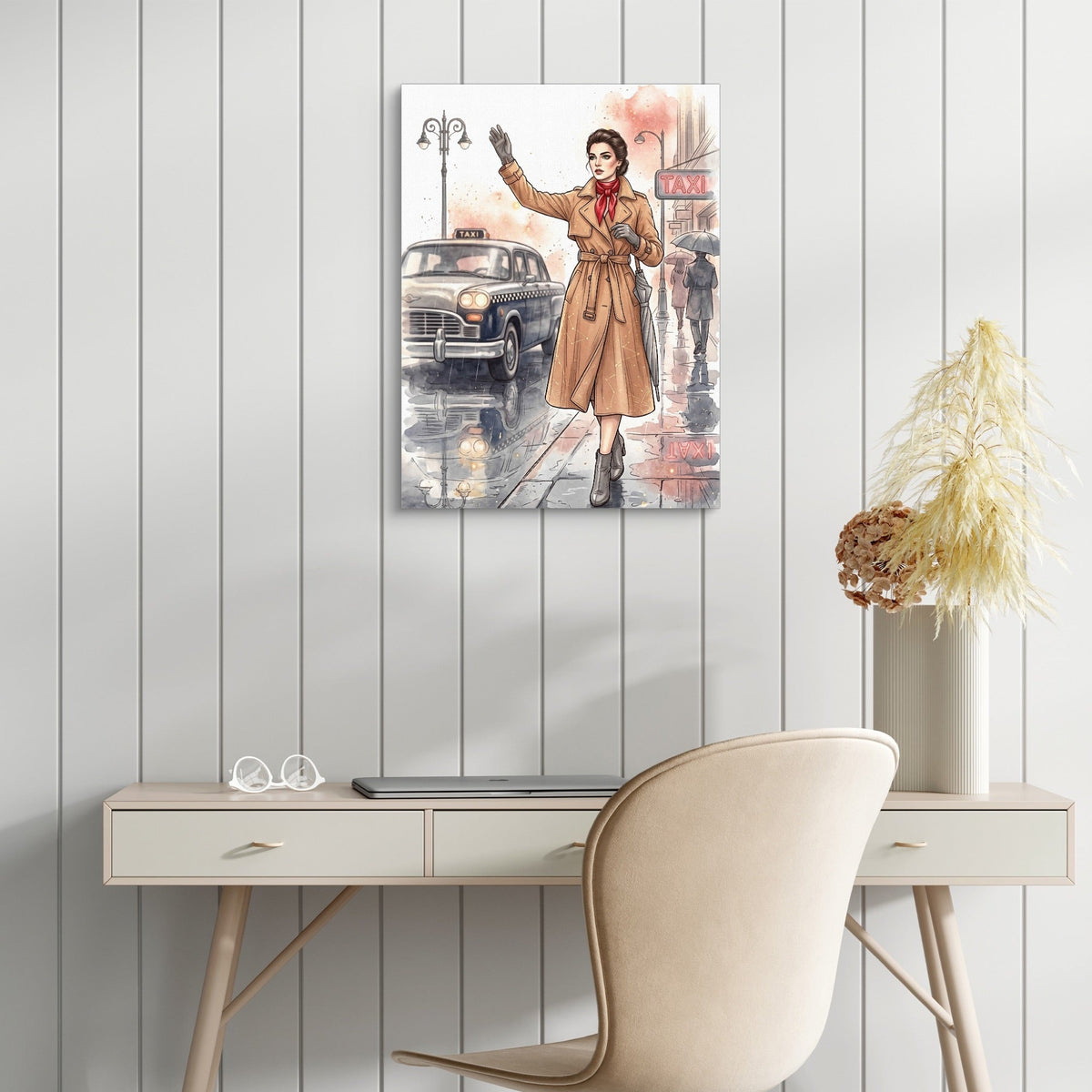 Woman Hails Taxi - Luxury Wall Art