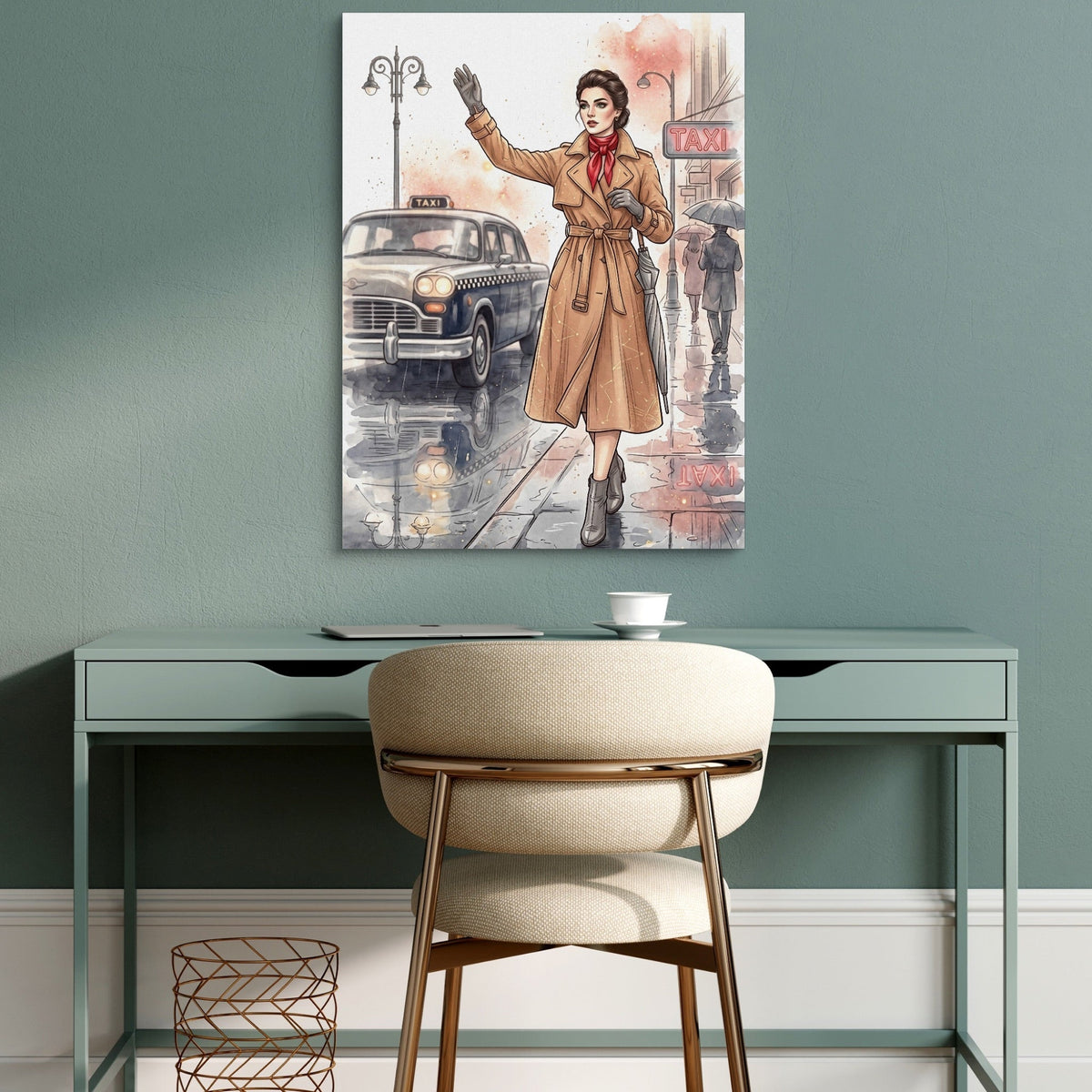 Woman Hails Taxi - Luxury Wall Art