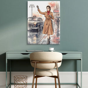 Woman Hails Taxi - Luxury Wall Art