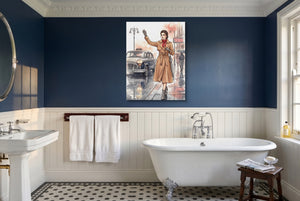 Woman Hails Taxi — woman hails taxi small bathroom interior 2 1port flush print